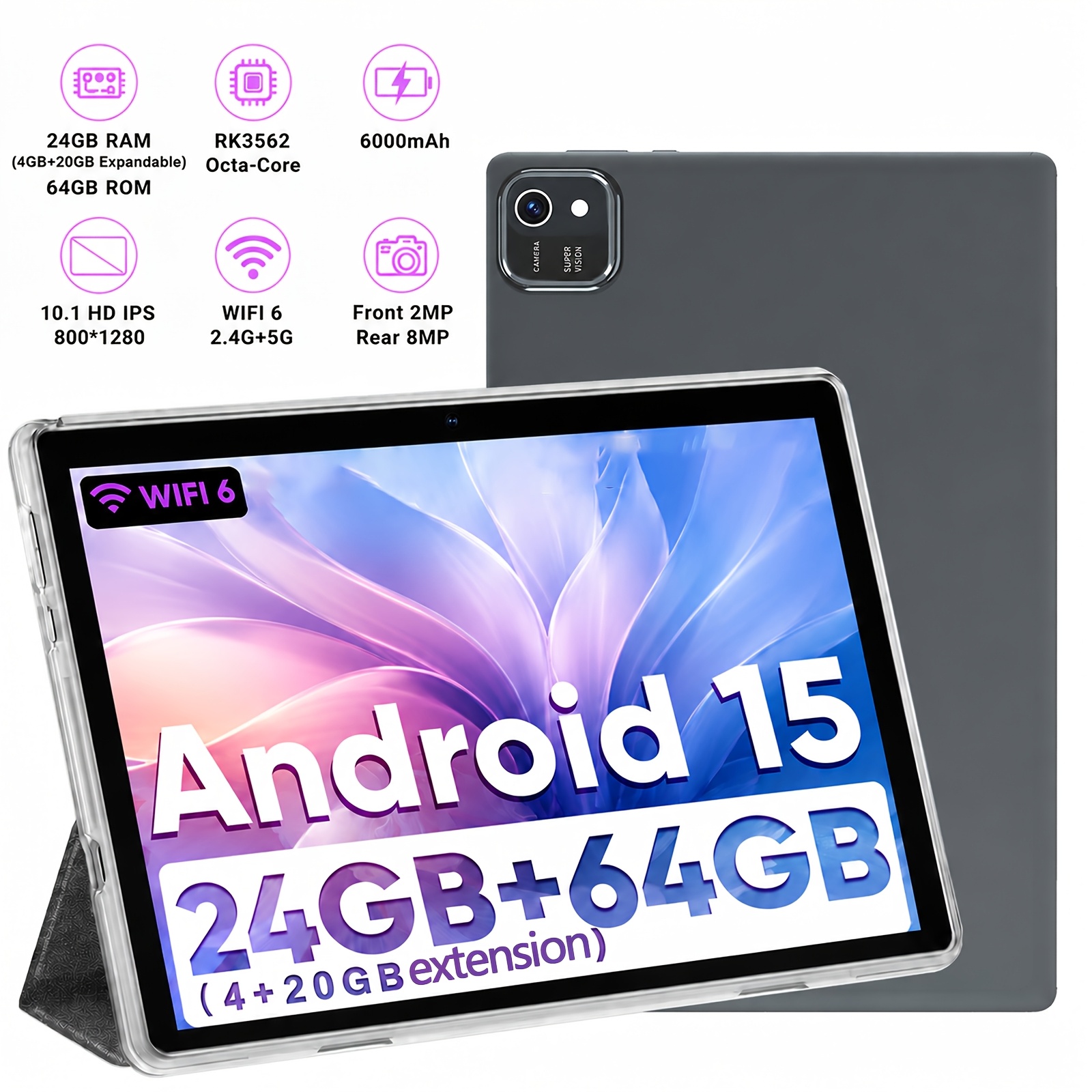 Ram Tablet Accessories - 10.1-inch 2-in-1 Android15 Tablet,24GB RAM(4GB+20GB Expandable)+64GB