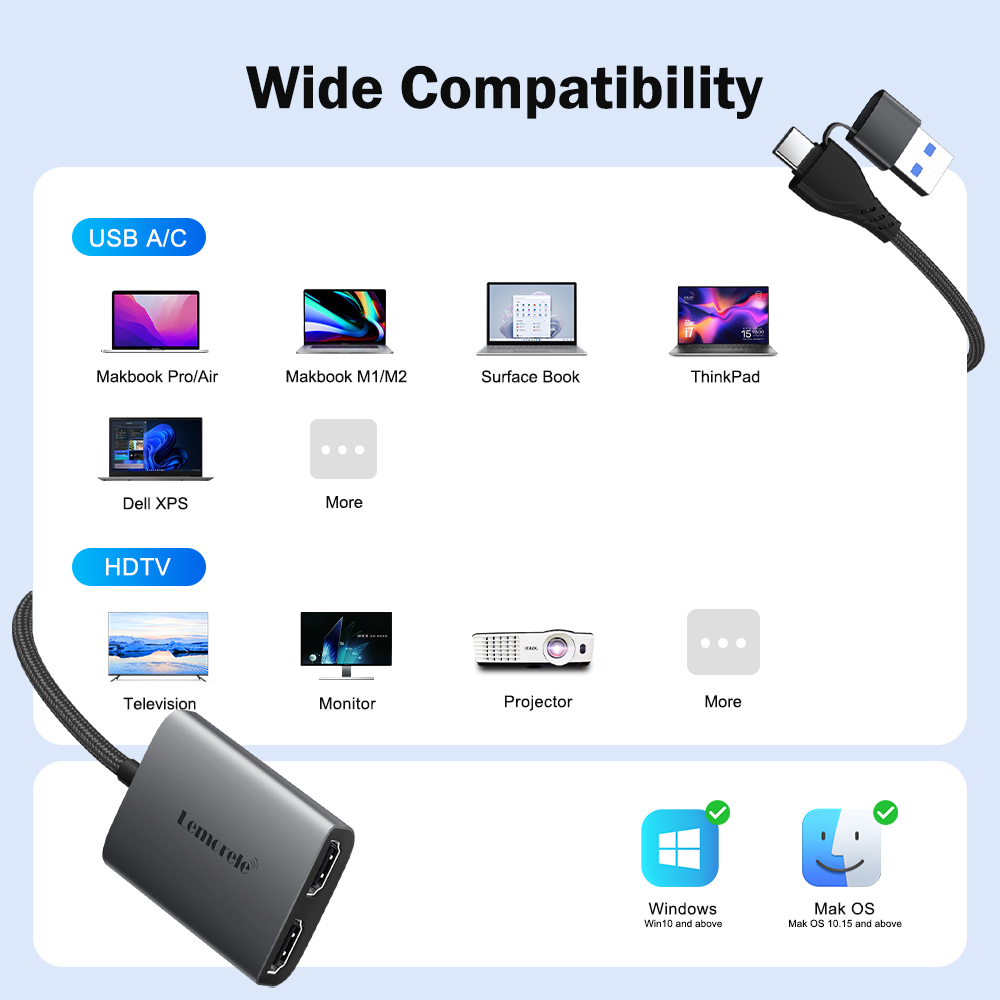 Lemorele Dual HDMI Adapter 4K  - Hdmi Adapter Tablet ulasan dan harga